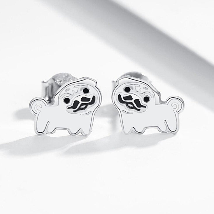 Pug Love Silver and Enamel EarringsDog Themed Jewellery