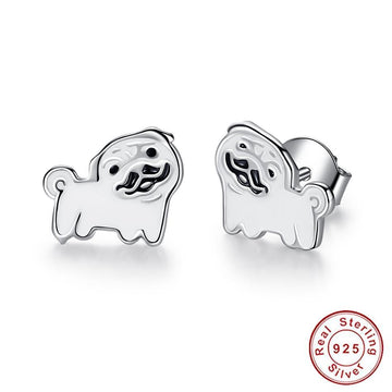 Pug Love Silver and Enamel EarringsDog Themed Jewellery