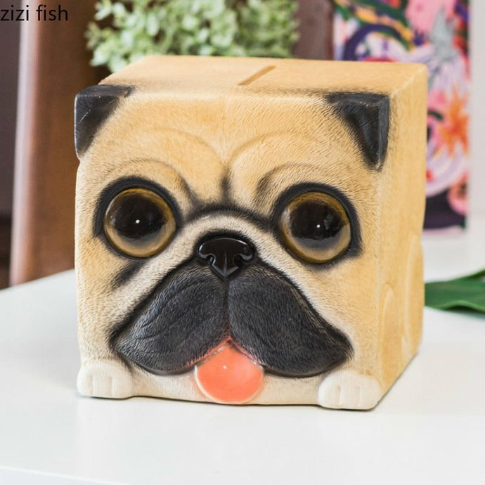 Pug Love Square Shaped Piggy Bank StatueHome Decor