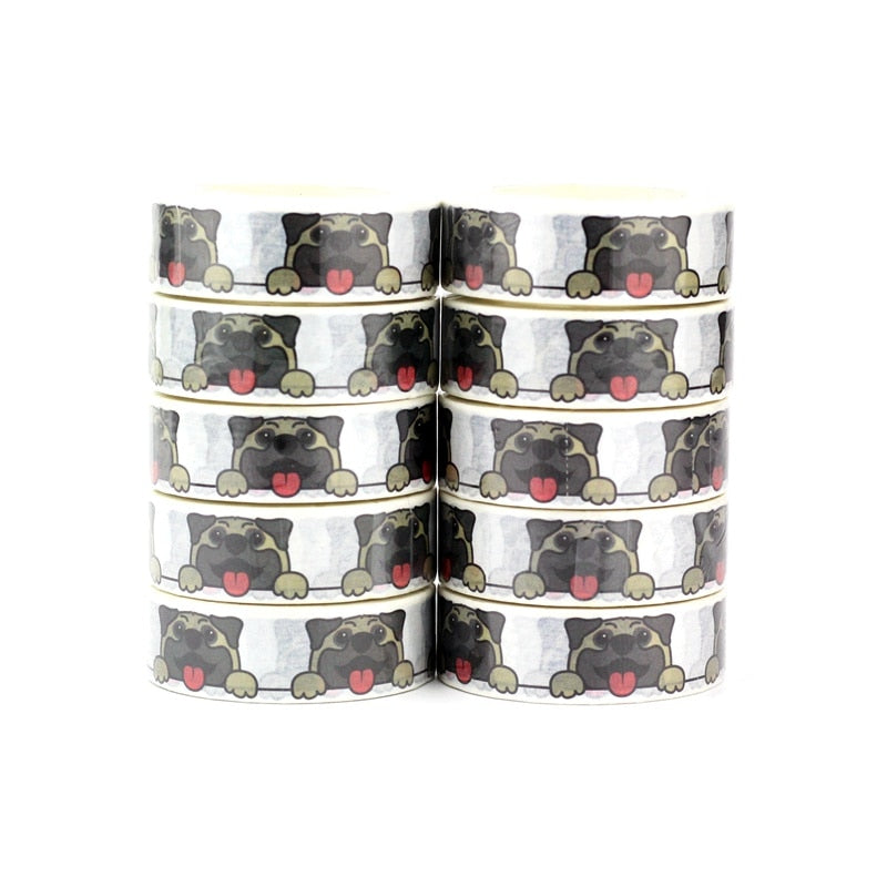 Image of Pug masking tape in the happiest infinite Pugs design