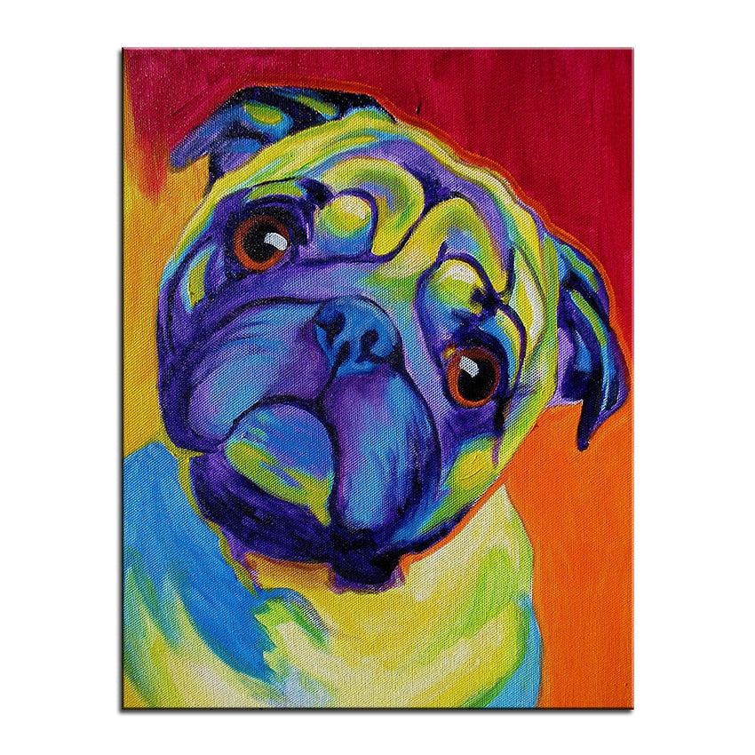 Image of Pug poster in the colorful oil painting curious Pug design