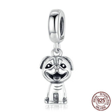 Load image into Gallery viewer, Image of Pug pendant in a super cute and always smiling silver Pug