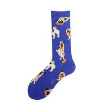Load image into Gallery viewer, Image of pug socks in the most adorable Pugs eating Pizza design