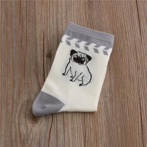 Image of Pug socks in the cute embroidered sitting Pug design