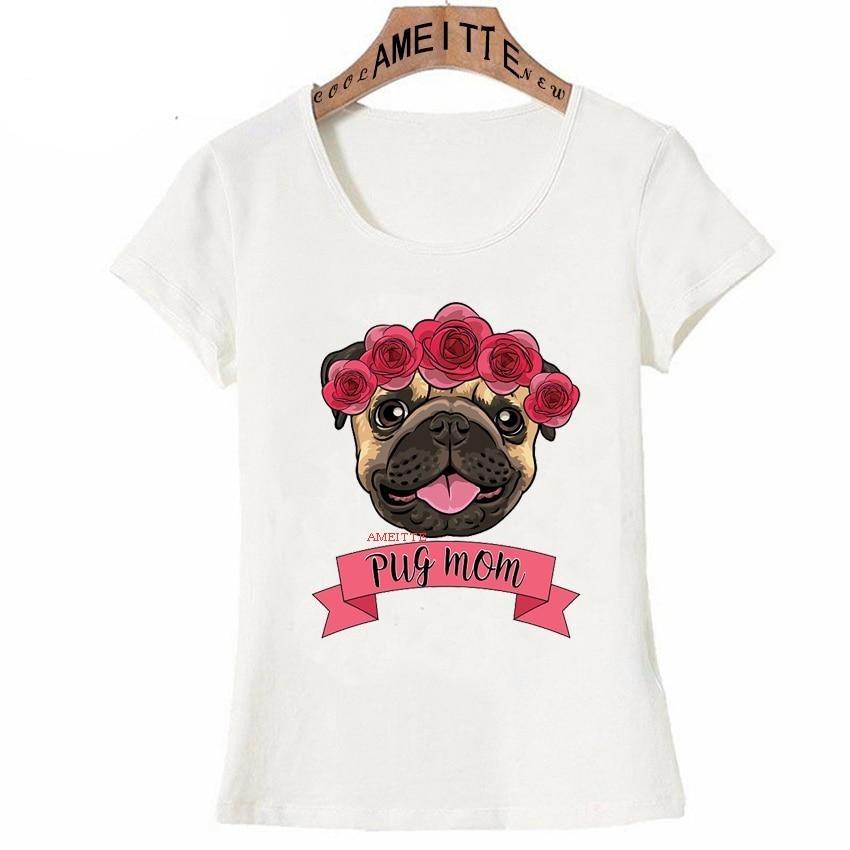 Image of pug tshirt in the cutest fawn girl Pug wearing a tiara with pink roses