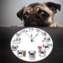 Load image into Gallery viewer, Image of Pug wall clock with 12 cutest Pug designs