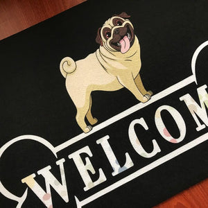 Close up image of Pug welcome doormat