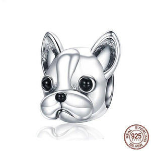 Puppy Face Boston Terrier Silver Charm Bead-Dog Themed Jewellery-Boston Terrier, Charm Beads, Dogs, Jewellery-1