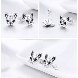 Puppy Face Boston Terrier Silver Earrings-Dog Themed Jewellery-Boston Terrier, Dogs, Earrings, Jewellery-3
