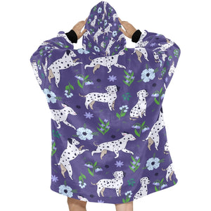 Image of a lady wearing a Dalmatian Blanket Hoodie - back side