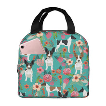 Load image into Gallery viewer, Image of an insulated Rat Terrier in bloom design Rat Terrier lunch bag with exterior pocket