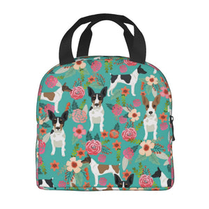 Image of an insulated Rat Terrier in bloom design Rat Terrier bag with exterior pocket