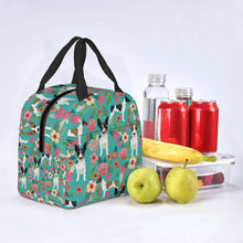 Load image into Gallery viewer, Image of an insulated Rat Terrier lunch bag in bloom design