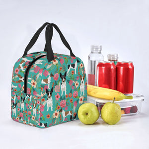 Image of an insulated Rat Terrier lunch bag in bloom design
