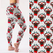 Load image into Gallery viewer, Red Bowtie and Glasses Pug Love LeggingsApparelAnkle-LengthS