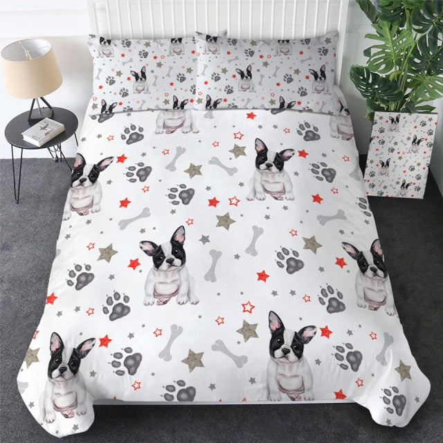 Red Polka Dotted White French Bulldogs Duvet Cover and Pillow Cases Bedding Set-Home Decor-Bedding, Dogs, French Bulldog, Home Decor-2