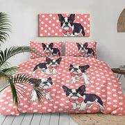 Red Polka Dotted White French Bulldogs Duvet Cover and Pillow Cases Bedding Set-Home Decor-Bedding, Dogs, French Bulldog, Home Decor-5
