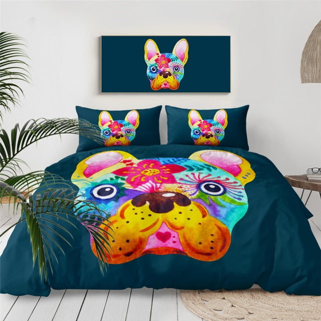 Red Polka Dotted White French Bulldogs Duvet Cover and Pillow Cases Bedding Set-Home Decor-Bedding, Dogs, French Bulldog, Home Decor-7