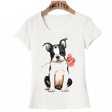 Load image into Gallery viewer, Image of a boston terrier tee shirt in the cutest Boston Terrier with a red rose design