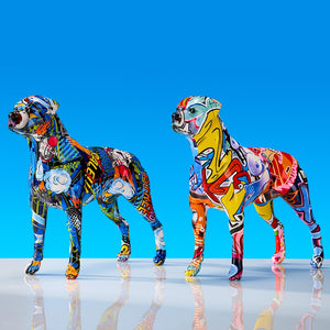 Image of multicolor resin rottweiler statues