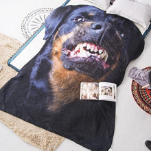 Load image into Gallery viewer, Image of a rottweiler blanket in growling 3D rottweiler design