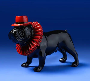 Ruff Collar and Top Hat English Bulldog Statues-Home Decor-Dogs, English Bulldog, Home Decor, Statue-Black - Standing-3