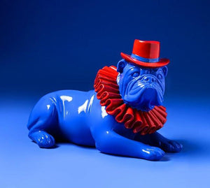 Ruff Collar and Top Hat English Bulldog Statues-Home Decor-Dogs, English Bulldog, Home Decor, Statue-Blue - Sitting-5