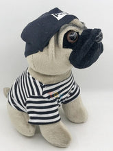 Load image into Gallery viewer, image of a sailor themed pug stuffed animal plush toy - side view
