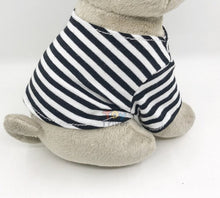Load image into Gallery viewer, image of a sailor themed pug stuffed animal plush toy - side view close up view