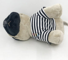 Load image into Gallery viewer, image of a sailor themed pug stuffed animal plush toy - top view