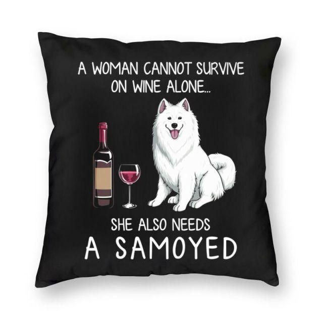 Wine and Samoyed Mom Love Cushion Cover-Home Decor-Cushion Cover, Dogs, Home Decor, Samoyed-Small-Samoyed-1