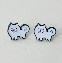 Load image into Gallery viewer, Image of two super cute Samoyed earrings in metal