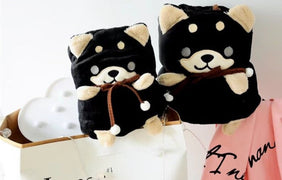 image of a cute samoyed travel blanket - black
