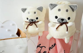 image of a cute samoyed travel blanket - white