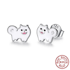 Image of two super cute Samoyed earrings in 925 Sterling Silver