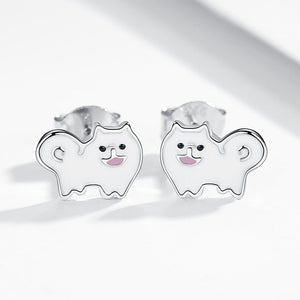 Samoyed Love Silver and Enamel Earrings-Dog Themed Jewellery-Dogs, Earrings, Jewellery, Samoyed-3