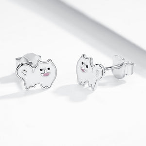 Samoyed Love Silver and Enamel Earrings-Dog Themed Jewellery-Dogs, Earrings, Jewellery, Samoyed-4