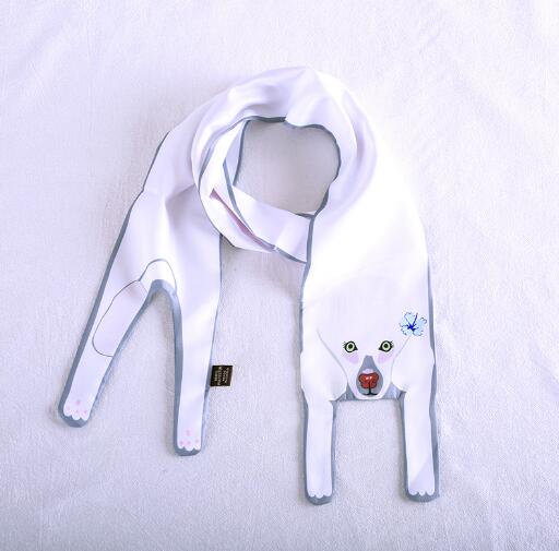 Image of a Samoyed scarf made of silk and featuring the cutest Samoyed face