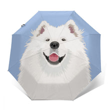 Load image into Gallery viewer, Image of a cutest Samoyed umbrella in a smiling Samoyed design