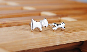 Schnauzer and Bone Love Small Silver Earrings-Dog Themed Jewellery-Dogs, Earrings, Jewellery, Schnauzer-4