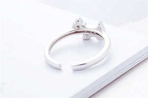 Back image of a silver Schnauzer jewelry ring in sparkling white-stone studded Schnauzer design