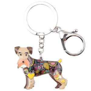 Image of an adorable brown color enamel Schnauzer keychain