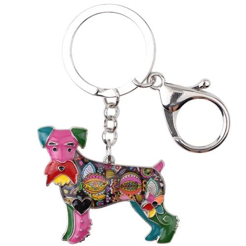 Image of an adorable multicolor enamel Schnauzer keychain