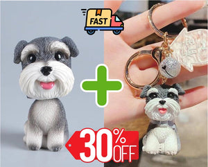 Image of a Schnauzer bobblehead and keychain bundle with fast shipping