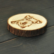 Load image into Gallery viewer, Side image of a wood-engraved Schnauzer coaster design
