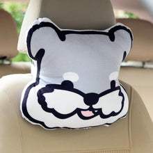 Load image into Gallery viewer, Image of a Schnauzer stuffed cushion car neck pilllow in the shape of Schnauzer