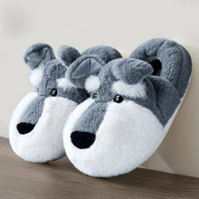 Load image into Gallery viewer, Image of a pair of Schnauzer slippers against the wall