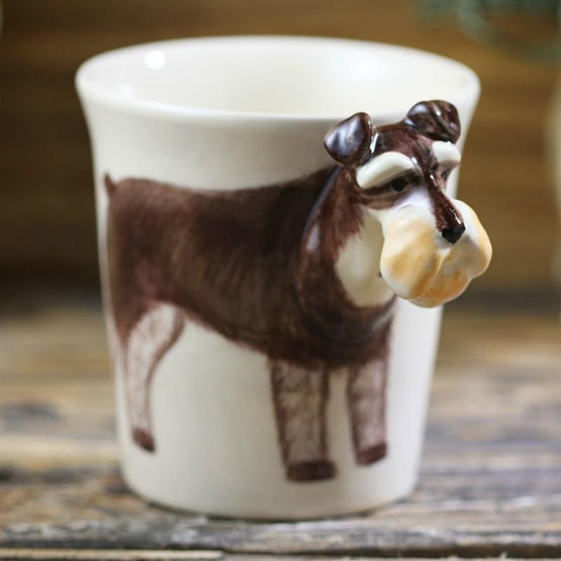 Image of a super-cute Schnauzer mug, featuring a unique 3D Schnauzer design