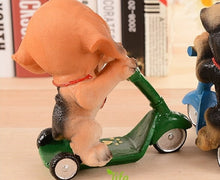 Load image into Gallery viewer, Back image of a Beagle figurine in the most adorable Beagle riding a green kickboard scooter design