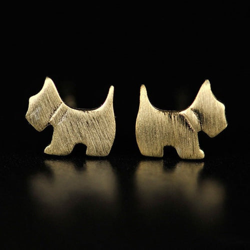 Image of two Scottish terrier earrings in gold